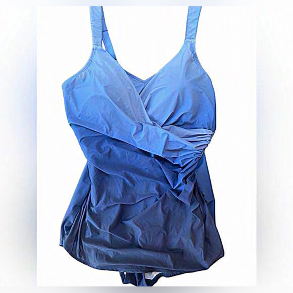LANDS' END Size 16DDD Slendersuit Tummy
Control Swimsuit One Piece Blue Ruched